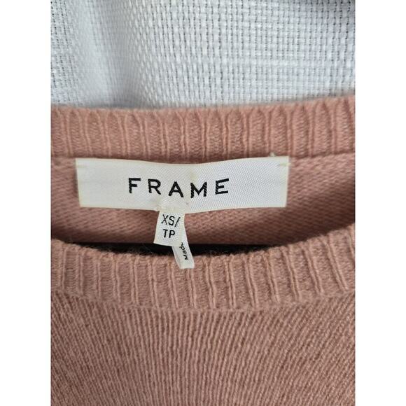 FRAME Womens XS Cashmere Peplum Cinched Ruffle Hem Sweater Pink Crewneck Preppy - Picture 4 of 7